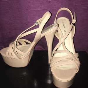 Nude open toe heels